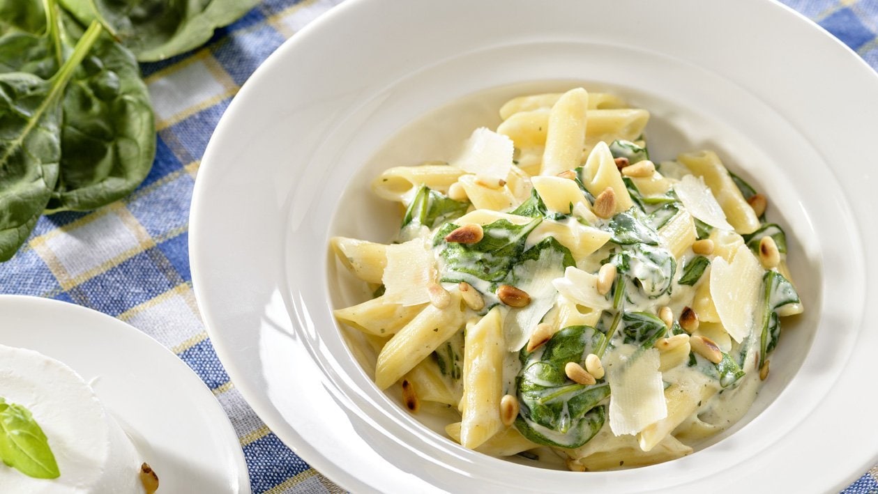 Penne ze szpinakiem i ricottą