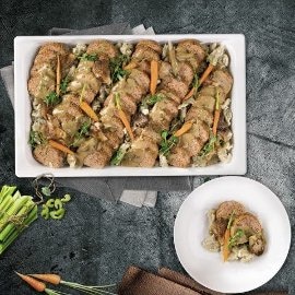 Pieczeń wieprzowa z chorizo, sosem grzybowym i szarymi kluskami Pieczeń wieprzowa z chorizo, sosem grzybowym i szarymi kluskami