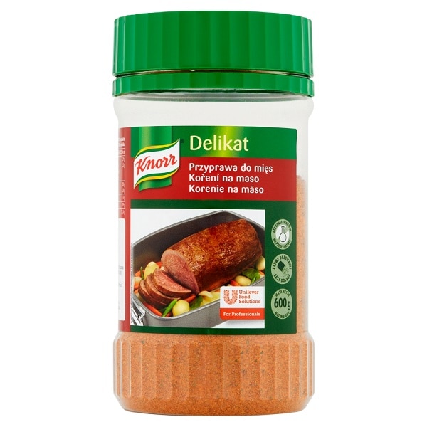 Knorr Delikat Przyprawa do mięs 0,6 kg - Delikat do mięs zapewnia mięsom wyrazisty, bogaty smak i apetyczny wygląd, nadając im rumiany kolor.