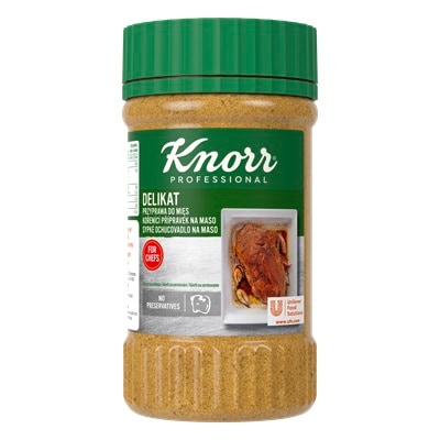 Knorr Professional Delikat Przyprawa do mięs 0,6 kg - Delikat do mięs zapewnia mięsom wyrazisty, bogaty smak i apetyczny wygląd, nadając im rumiany kolor.
