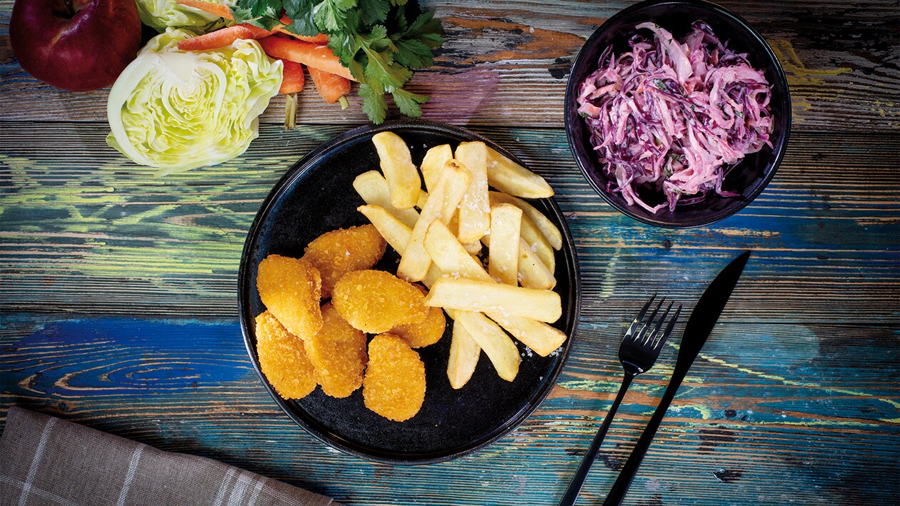 Wegańskie nuggetsy z sałatką colesław – - Przepis Wegańskie nuggetsy z sałatką colesław – - Przepis