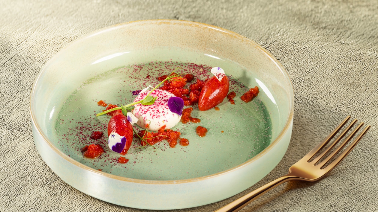 Bazyliowa Panna cotta granita z pomidorów/ galaretka z pomidorów – - Przepis